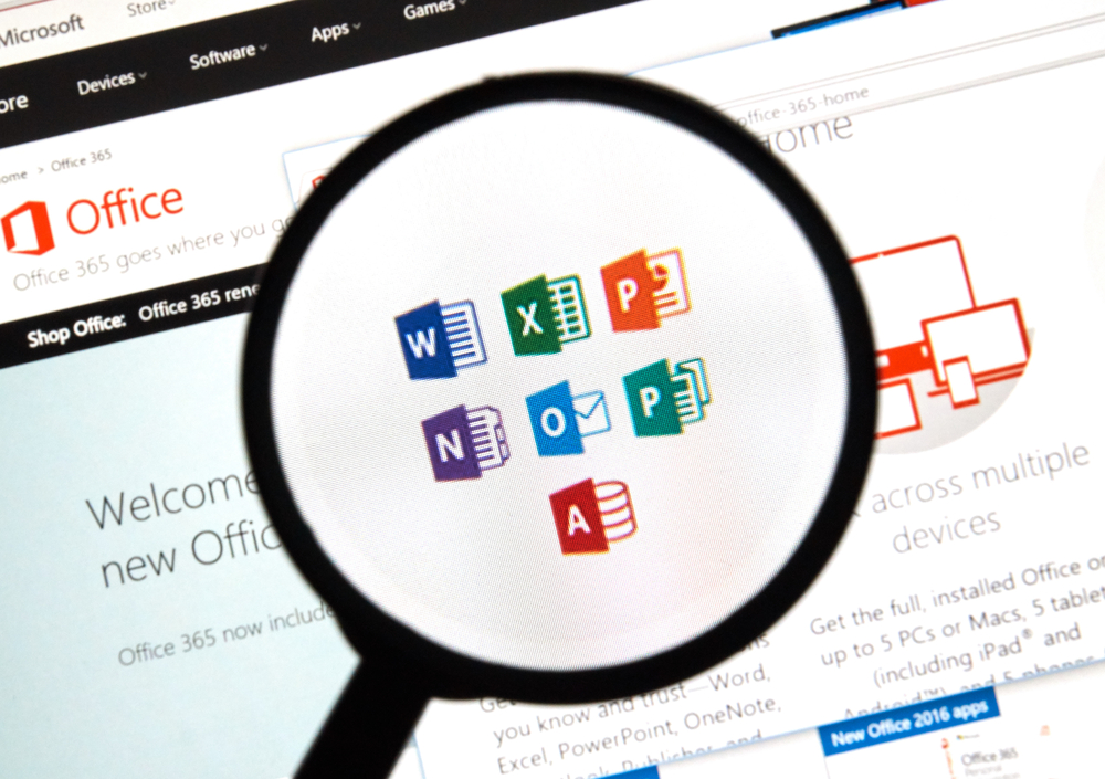 office 365 apps with magnifying glass